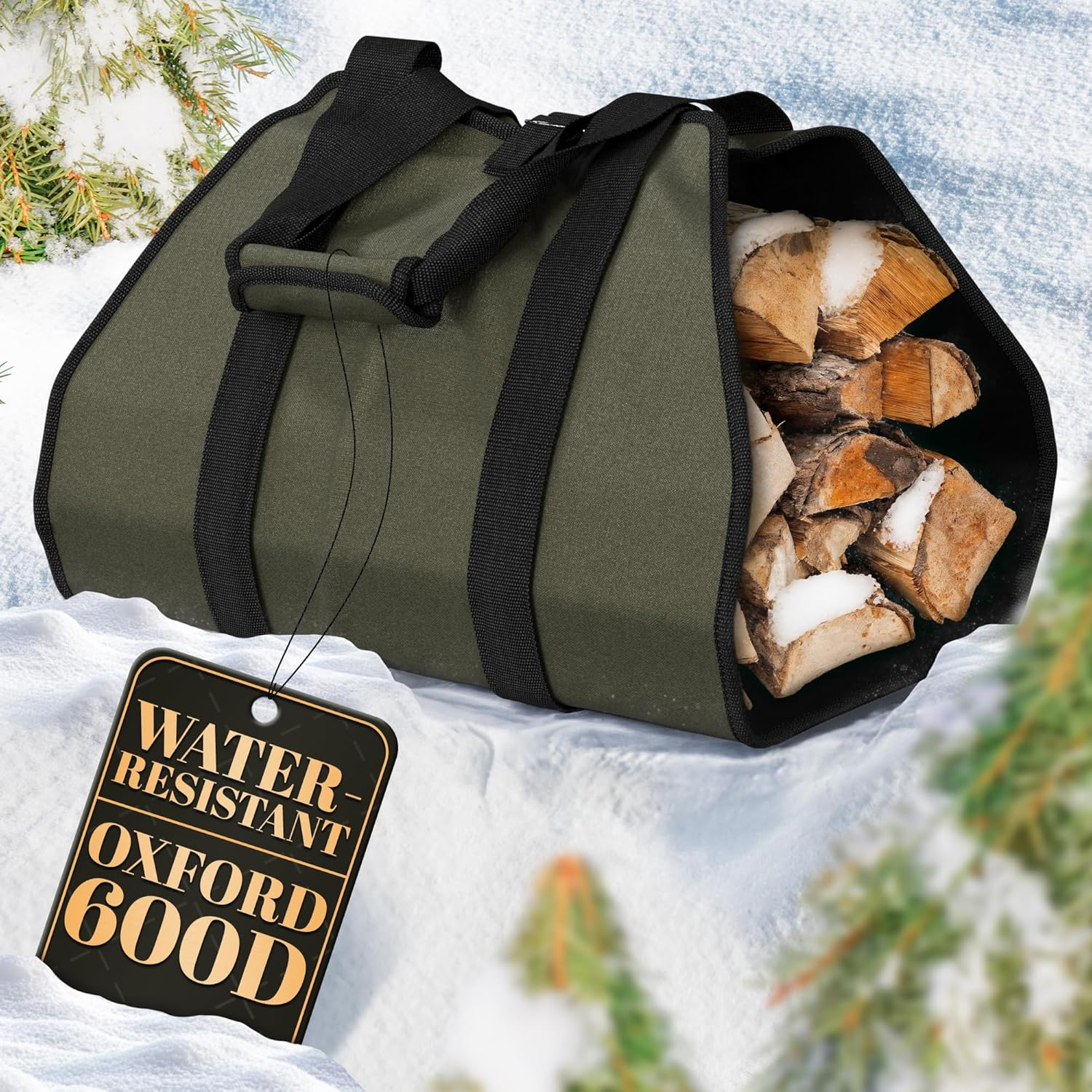 Waxed Wood Carrier for Firewood - 39.4X18.5 Inches Fireplace Log Holder Log Carrier for Firewood Fireplace Wood Holder Indoor Fire Log Holder - Firewood Carrier Canvas Log Holders for Firewood Outdoor image number 2