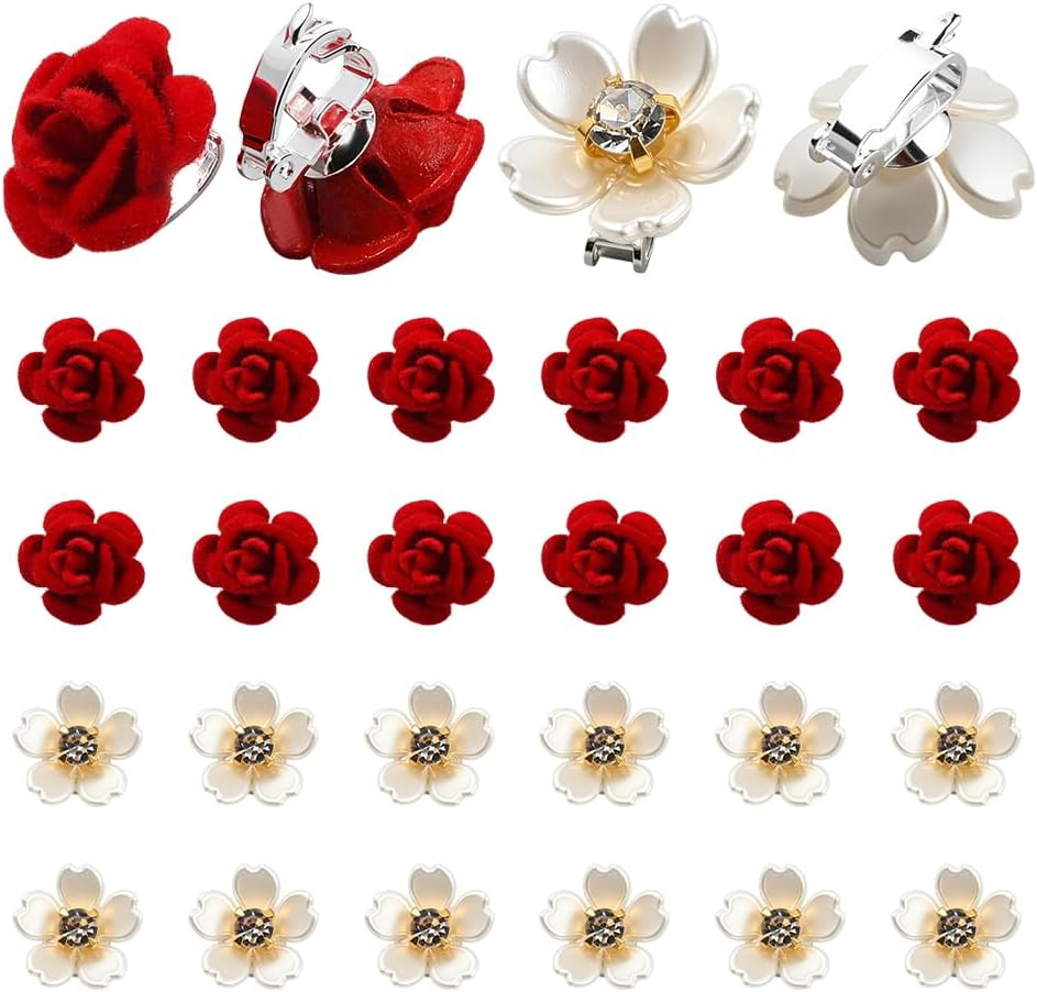 GOMAKERER 28 Pcs 2 Styles Mini Flower Hair Clip, Small Red Rose Flower Hair Pins Wedding Bridesmaid Bridal Clips Cute Hair Accessories for Women Girls image number 2