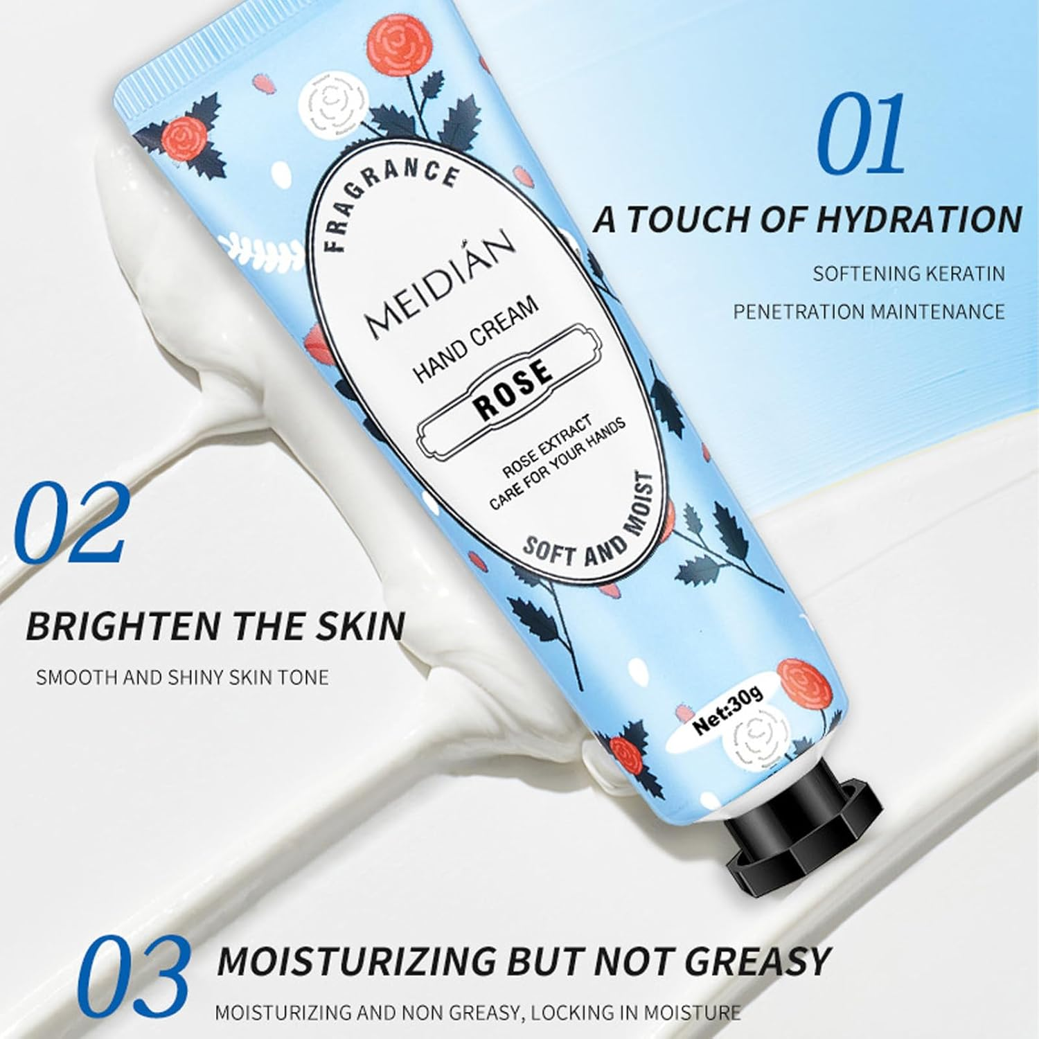 5 Pcs Natural Flower Hand Cream for Dry Skin - Intense Moisturizing with Rose, Cuckoo, Tree Peony, Sakura & Chamomile - Paraben-Free, Non-Greasy Formula for Soft, Smooth Hands image number 4