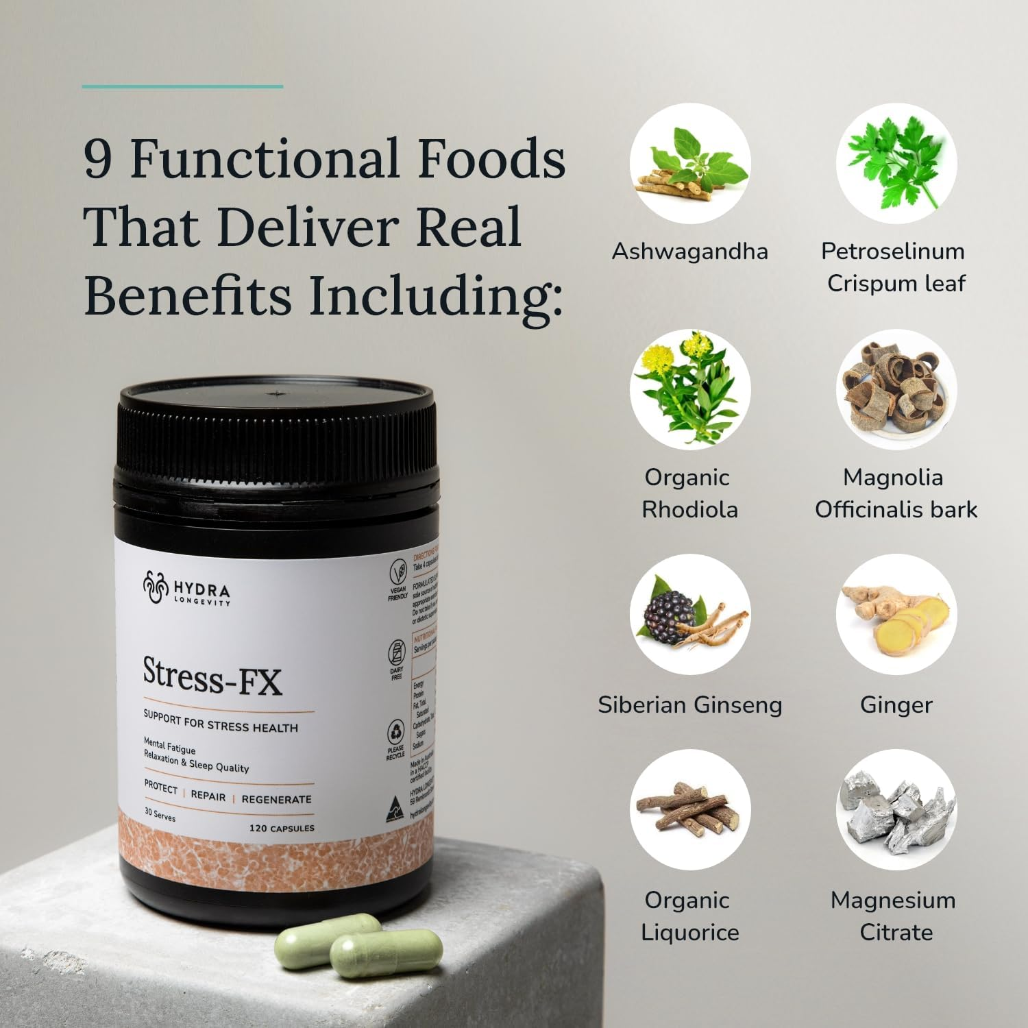 Stress-Fx Stress Support & Mood Support Supplement, Stress Relief Formula with Adaptogens, Ashwagandha, L-Theanine, Vegan, Gluten-Free, 120 Capsules (30 Servings) image number 5