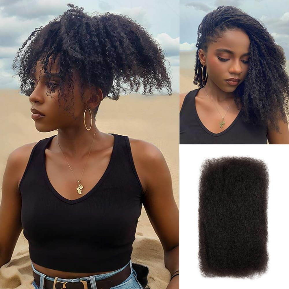 FASHION IDOL Afro Kinkys Bulk Real Hair for Dreadlock Extensions 10 Inches 1 Pack 50 G Natural Black Loc Repair Afro Kinky Braid Real Hair for Locs 1.8 Oz (Natural Black, per 16 Inches) image number 2
