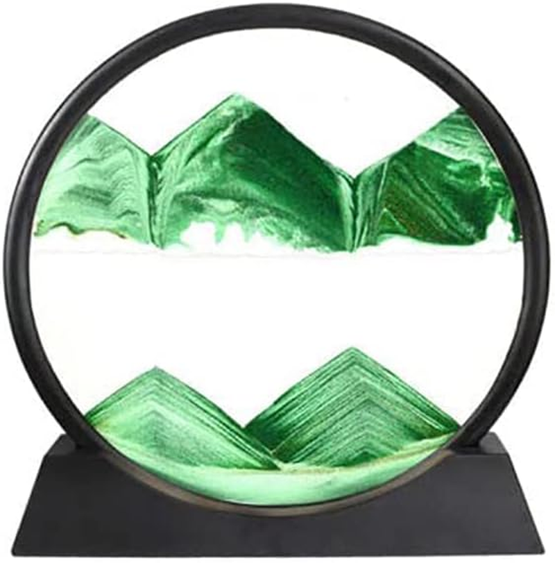 Moving Sand Art Picture round Glass Quicksand Painting 3D Deep Sea Sandscape, Decorative Artwork, 7.09X7.48 Inches