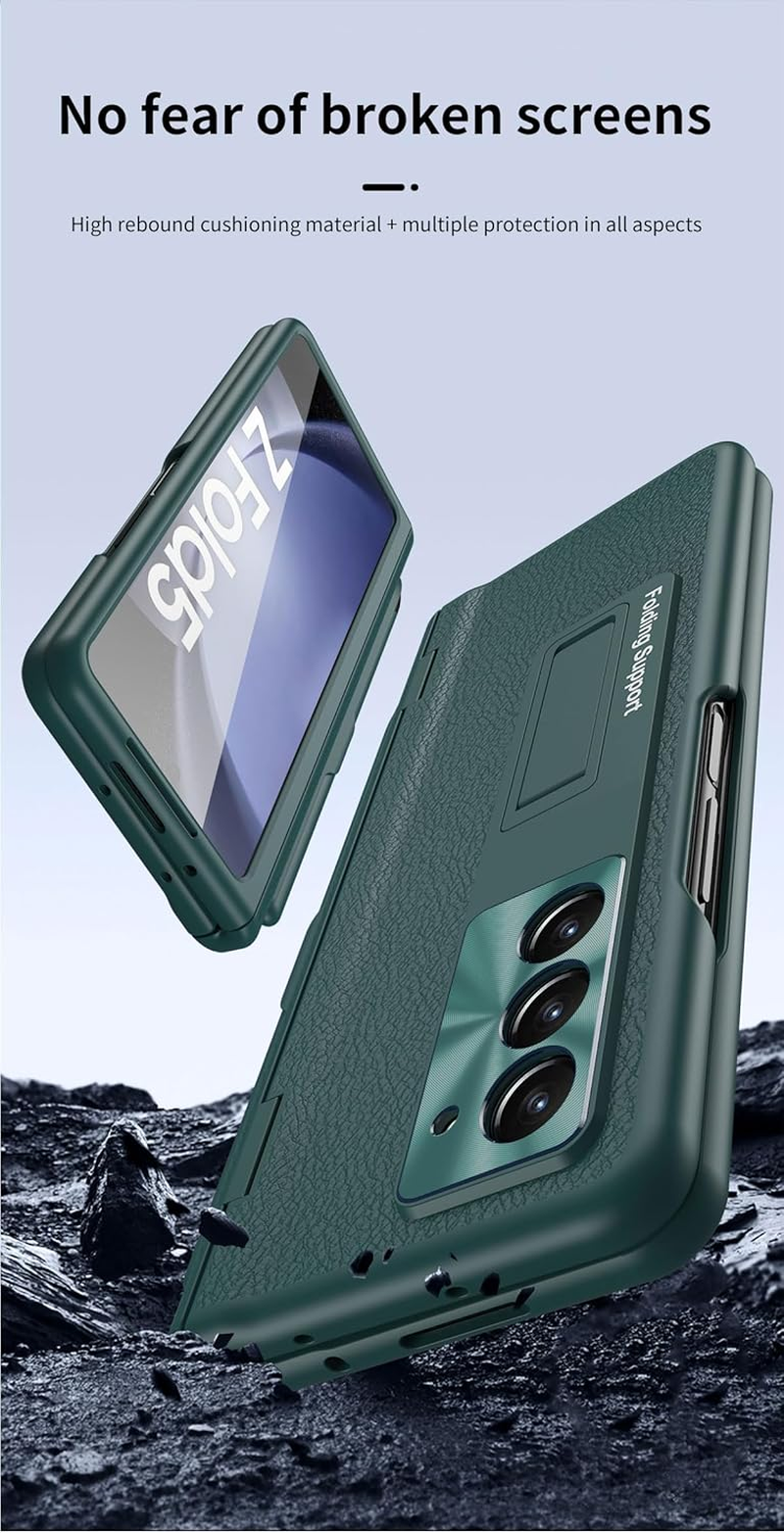 COQUE Samsung Galaxy Z Fold 6 Leather Case with Screen Protector, Stand Cover with Full Body Protection for Hinges - Stylus Slot - Blue - Green image number 7