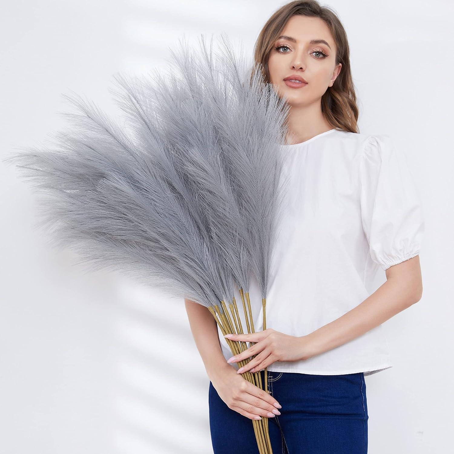 Faux Pampas Grass, 9 PCS 37''/3.1FT Tall Fluffy Fake Pompas Floral, Large Artificial Pompous Grass Branches for Floor Vase Fillers, Boho Farmhouse Room Wedding Decor