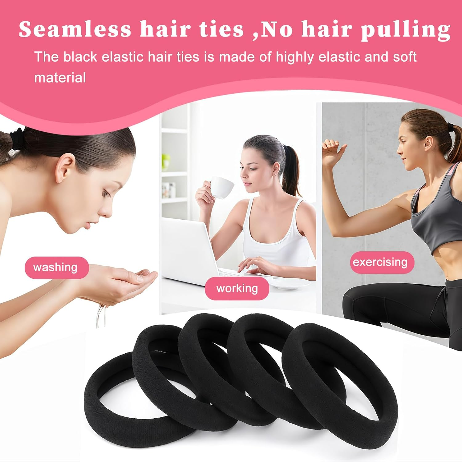 Xanthelle Hair Bobbles for Women and Girls, Pack of 100 4 Cm Seamless Elastic Hair Bands, Black Hair Bands for Children and Men, with Cosmetic Bag image number 5