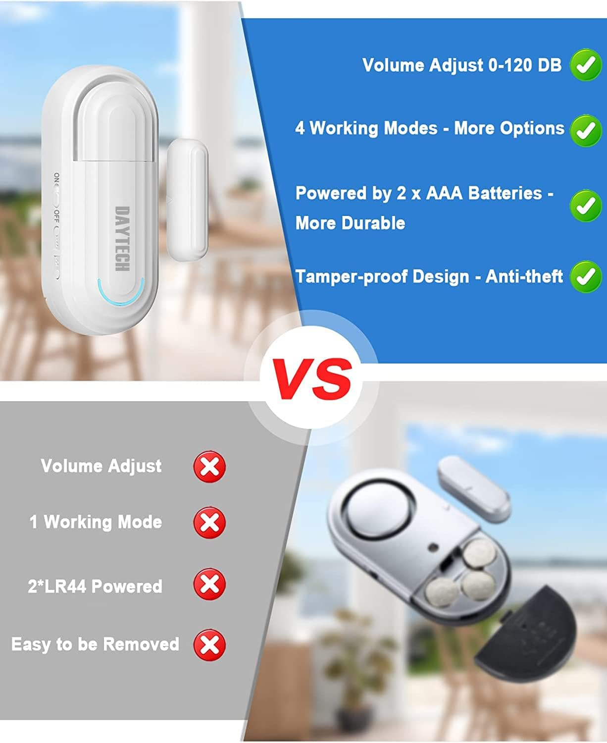 DAYTECH Door Alarm Sensor Volume Adjustable Door Open Chime 0-120 Db Window Alarm with 4 Modes for Kids Safety Dementia Patients Home Security, 1 Pack