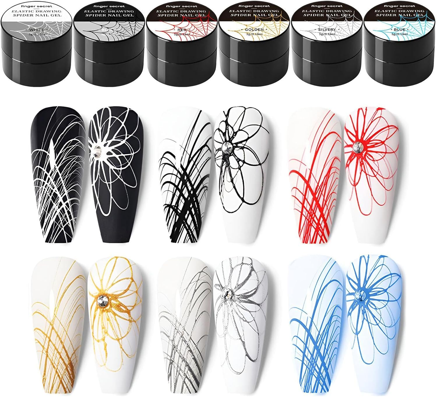 6 Colors Spider Gel, Spider Gel for Nails, Painting Elastic Drawing Spider Gel For, Soak off UV LED Gel Polish, Nail Designs Gel Paint Wire Drawing Gel Polish for Lines image number 2