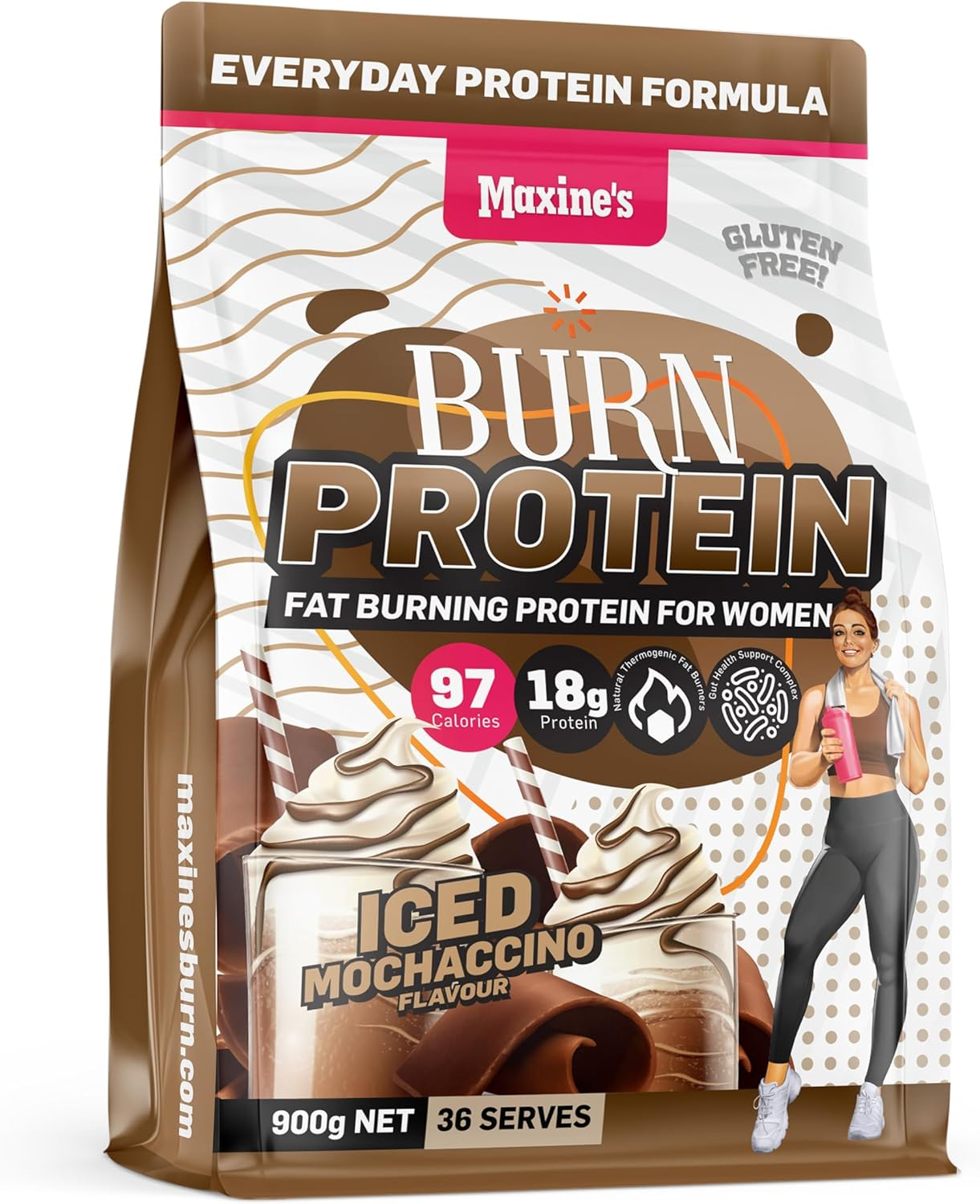 Maxine'S Burn Iced Mochachino Gluten Free Protein Powder 900 G image number 2