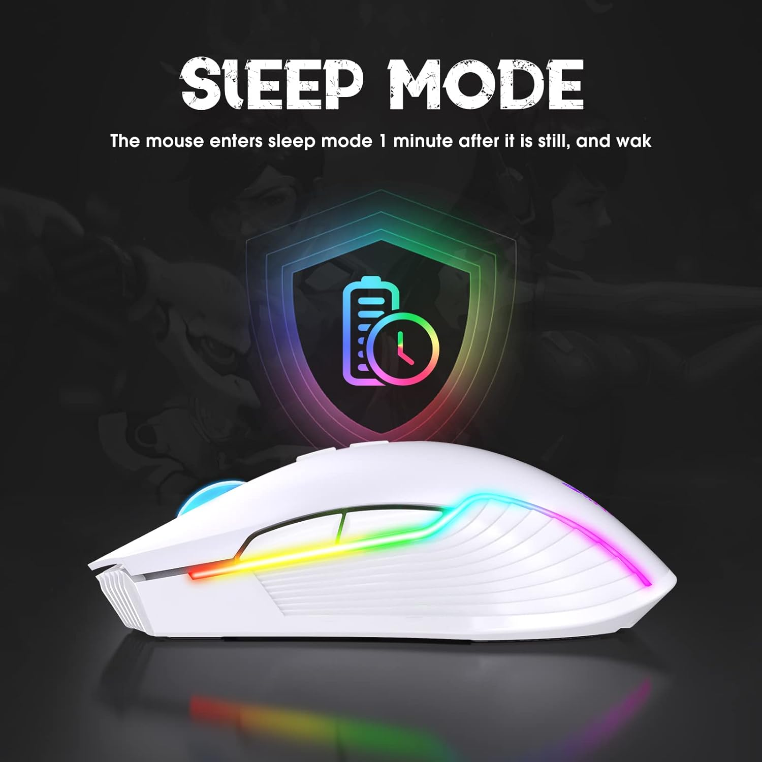 PHNIXGAM RGB Gaming Mouse, Ergonomic Design, Adjustable DPI, Compatible with Windows, Mac (White Wireless) image number 2