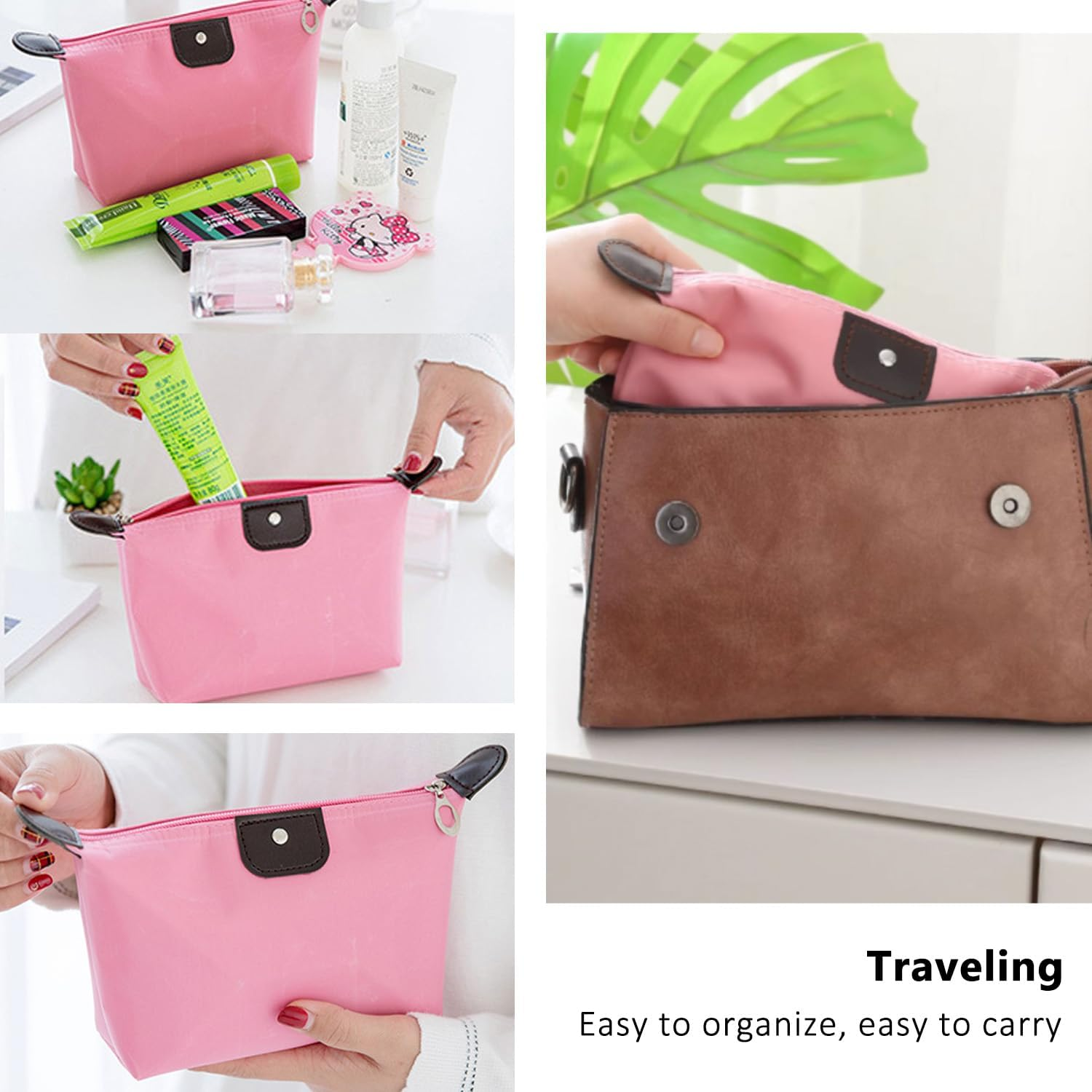 WALWAL Waterproof Makeup Bag for Travel & Daily Use, Foldable Dumpling Shaped Zipper Cosmetic Organizer for Women(Black) image number 2