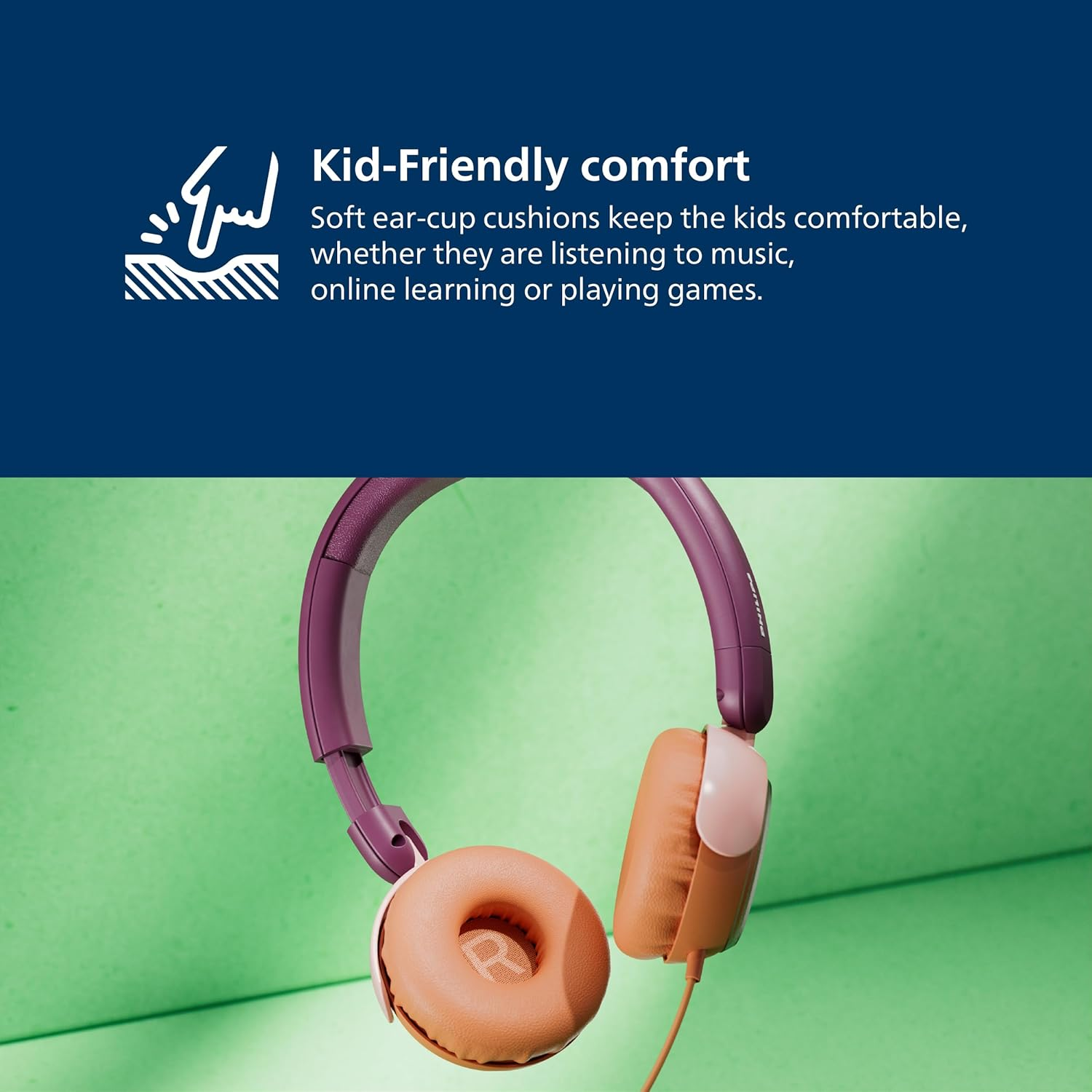 Philips TAK2000MP 2000 Series on Ear Wired Kids Foldable Headphones - Volume Limited, Audio Sharing, 3.5Mm and USB-C Cable Included - Magenta Purple image number 5
