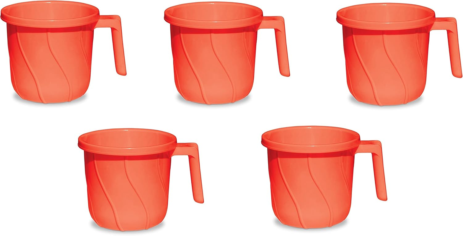 Premium BPA Free Plastic Mugs for Bathroom, Bath Mug, Stripes Design Bathing Mugs Dabba Camping Mug, 50 Ounce Capacity (Pink, 2)