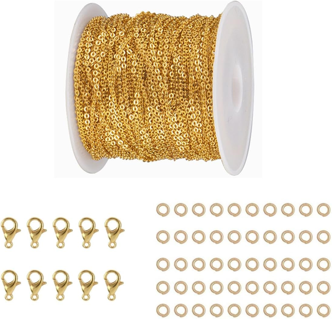 16.4Feet/Roll Metal Necklace Chain Roll, with 10 Lobster Clasps 50 Jump Rings,For Jewelry Bracelet Necklace Pendant Making(Golden) image number 4