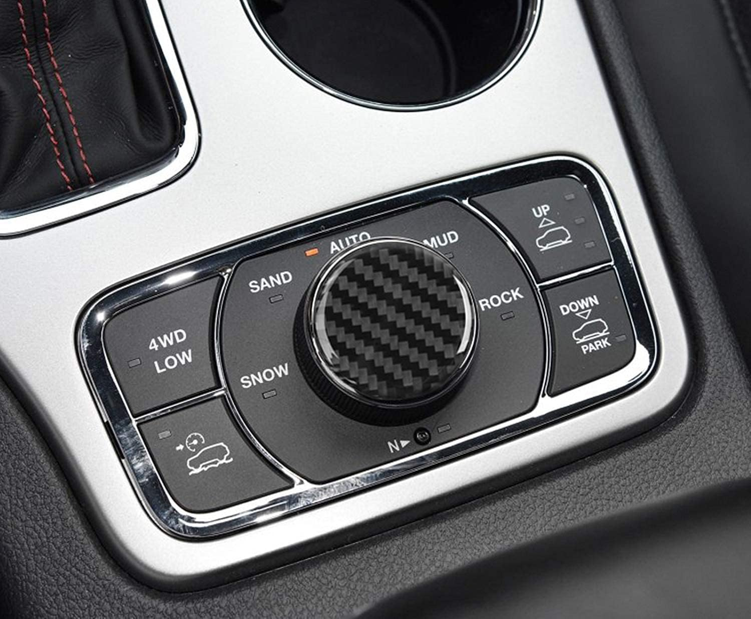 YOCTM Carbon Fiber Car Accessories Compatible with Jeep Grand Cherokee 2014-2021 Central Multimedia 4WD Switch Knob Cover Auto Interior Decor Trim 1 Pack