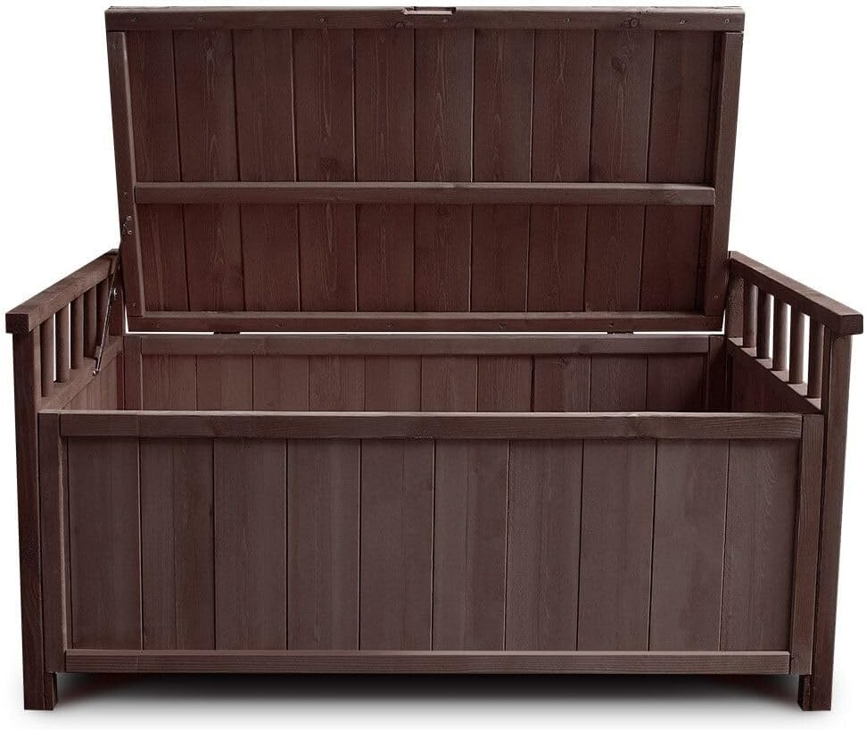 AUSWAY Outdoor Storage Box Wooden Garden Bench Toy Tool Cabinet Patio Bin Deck outside Container image number 2