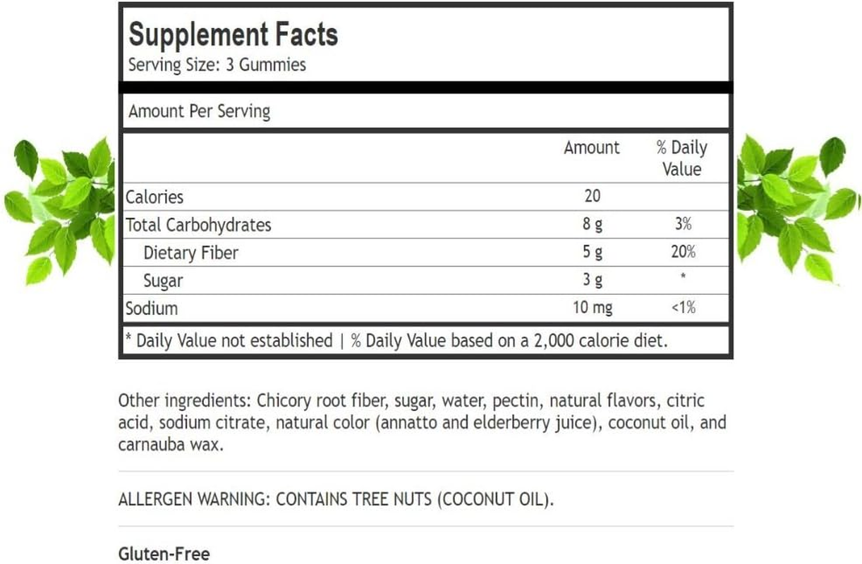 Adult Fiber Gummies for Women, Men. Advanced Prebiotic Chewable Insoluble Chicory Root Extract Inulin Supplement to Promote a Healthy Vibrant Lifestyle image number 2