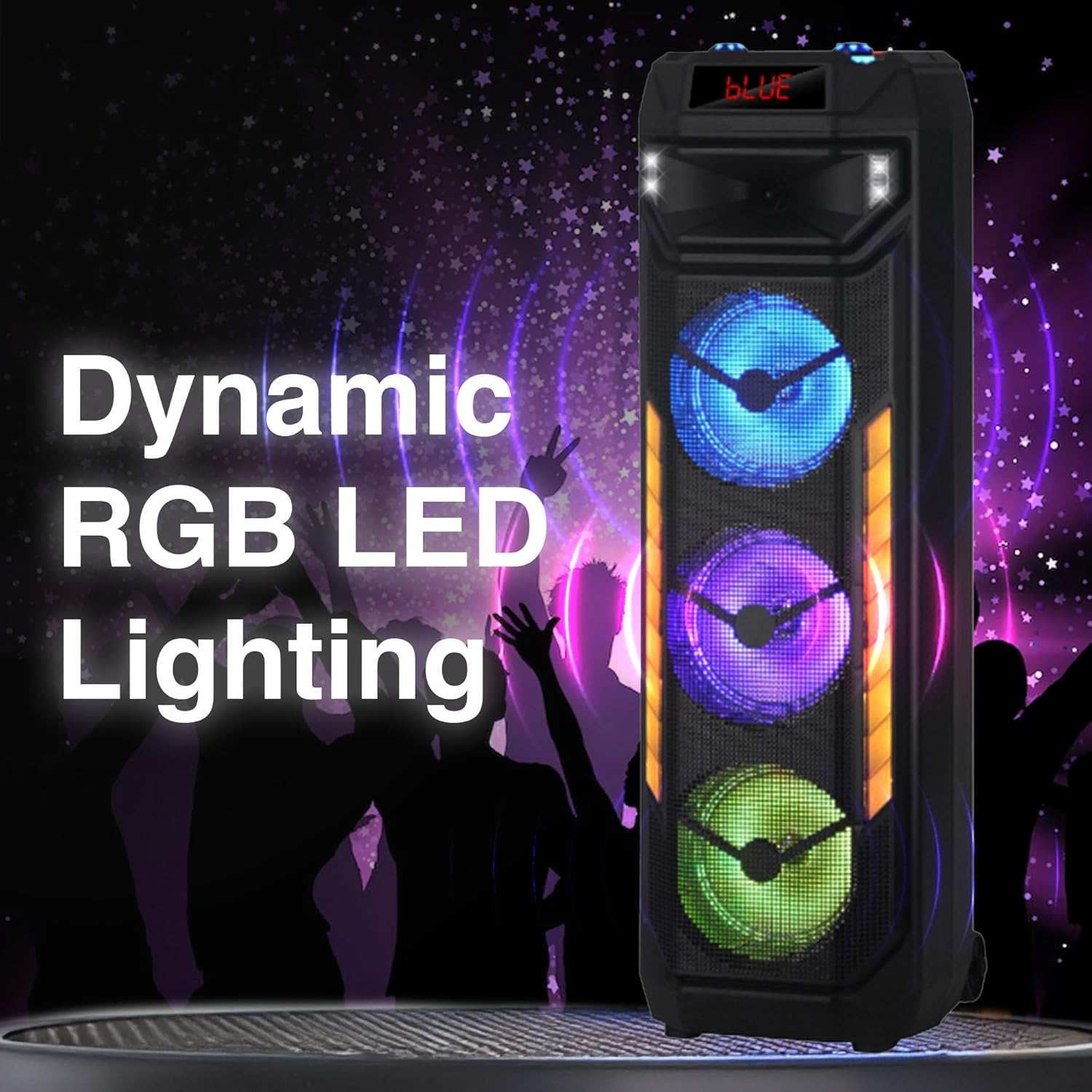 Laser 40W RGB Tower Party Speaker | Bluetooth 5.3 LED Light Show with Mic Input, USB & Microsd Playback, TWS Pairing, AUX, Recording & Remote Control image number 5