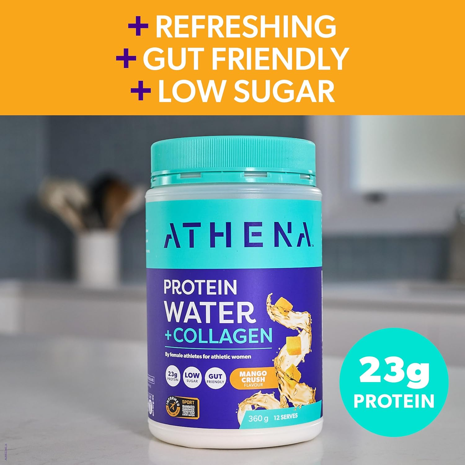 Athena Protein Water Mango Flavour + Collagen 360G &ndash; Hydrating Protein & Collagen Blend for Active Women