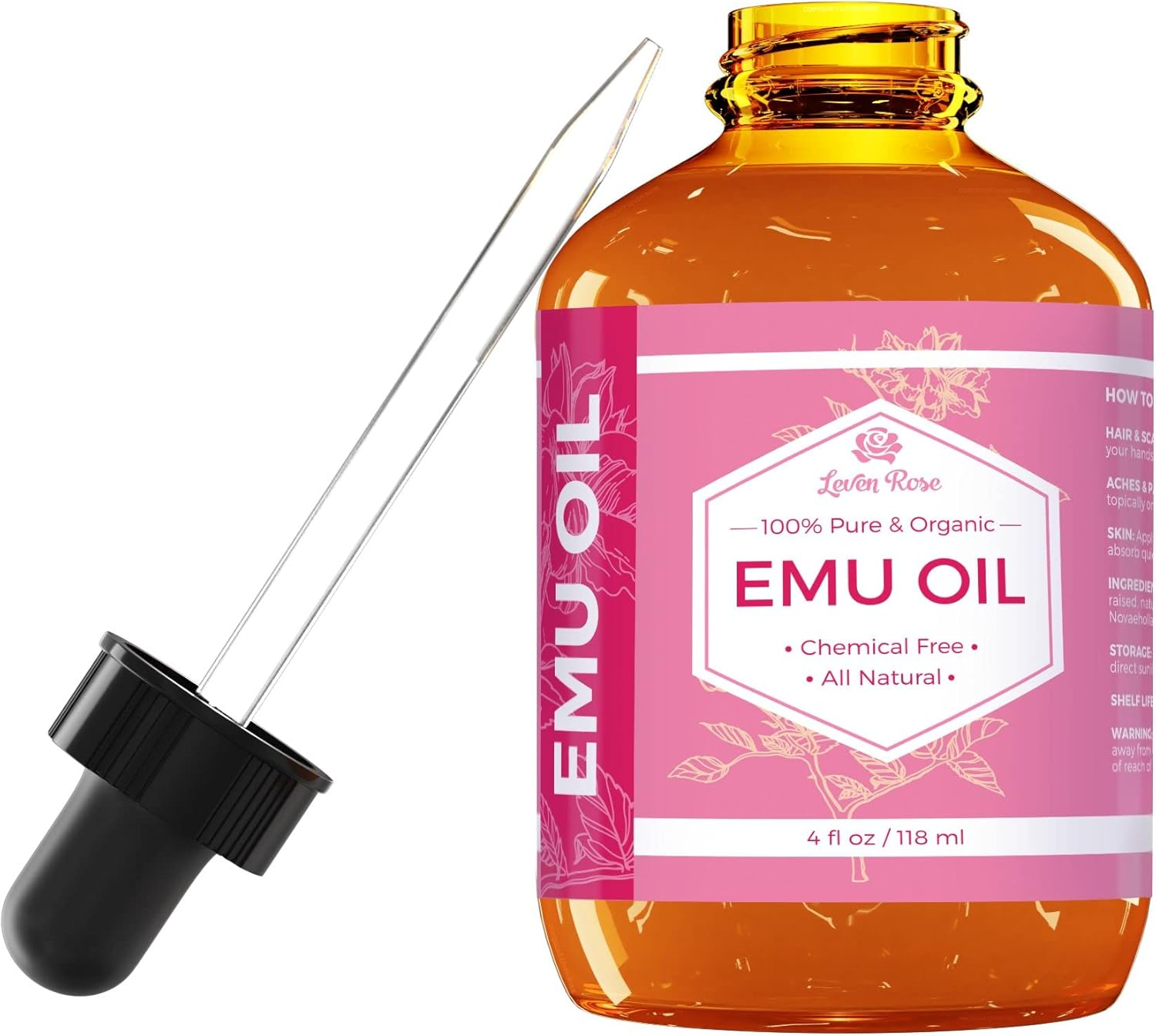 Emu Oil by Leven Rose 100% Pure Natural Hair Strengthener Scar Minimizer anti Aging Skin Moisturizer 4 Oz image number 2