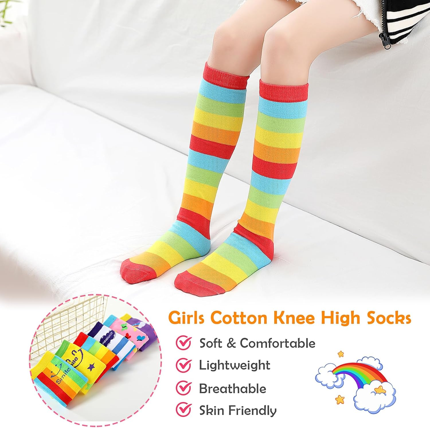 PHOGARY 6 Pairs Girls Knee High Socks, Cute Socks Colorful Cartoon Animal Warm Cotton Socks Crazy Funny Kids Odd Socks Mid Calf Long Boot Socks for 3-12 Years Girls, One Size (Rainbow), Rainbow, One