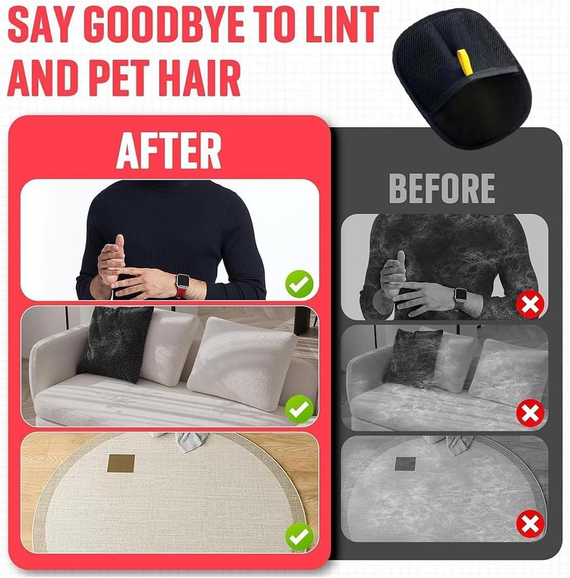 Pet Hair Remover Glove 1PCS Magic Brush Pet Hair Remover Glove Reusable Cat Dog Grooming Mitt for Home Cleaning,Gentle Deshedding Massage Tool image number 2