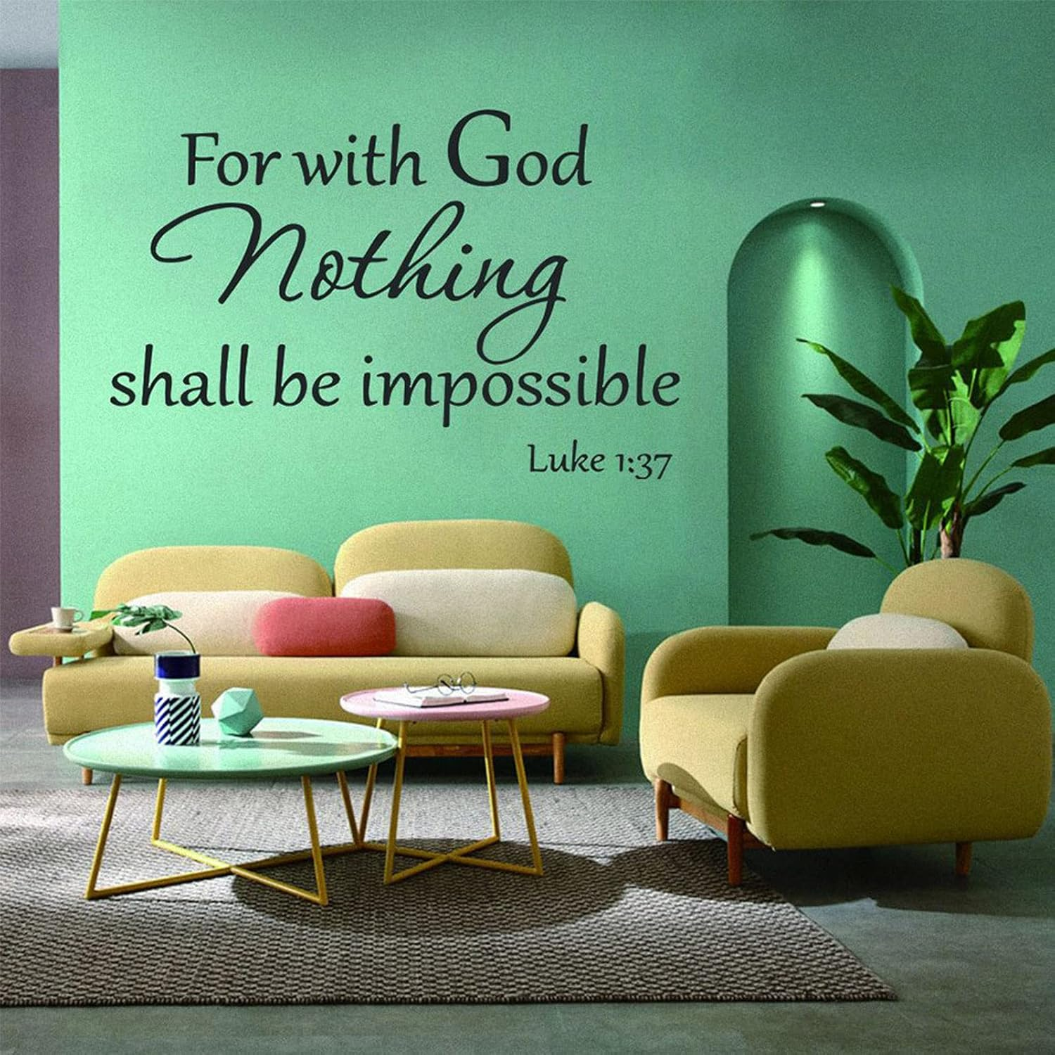INCAUCA Bible Verse Wall Decals Peel and Stick, for with God Nothing Shall Be Impossible Luke 1:37 Wall Art Saying Sticker, Inspirational Spiritual Religious Wall Decor for Church Home Pray image number 5