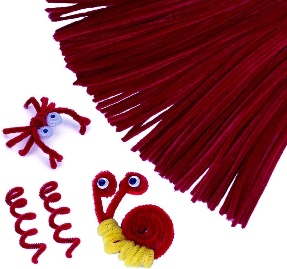 GSHLLO 100 Pcs Plush Pipe Cleaner Chenille Craft Stems Art Project Pipe Cleaners Flower Wreath Making Pipe Cleaners Christmas Solid Color Pipe Cleaners for Kids Red