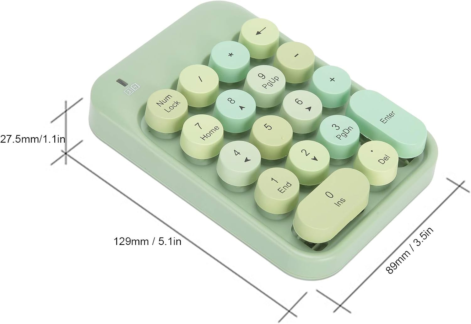 Wireless Numeric Keyboard, 18 Keys Chocolate round Keycap Retro Typewrite Numeric Keyboard 2.4Ghz Portable Silent Number Keyboard with USB Receiver for Laptop, Notebook, Mac (Fantasy Green) - Fantasy Green image number 2
