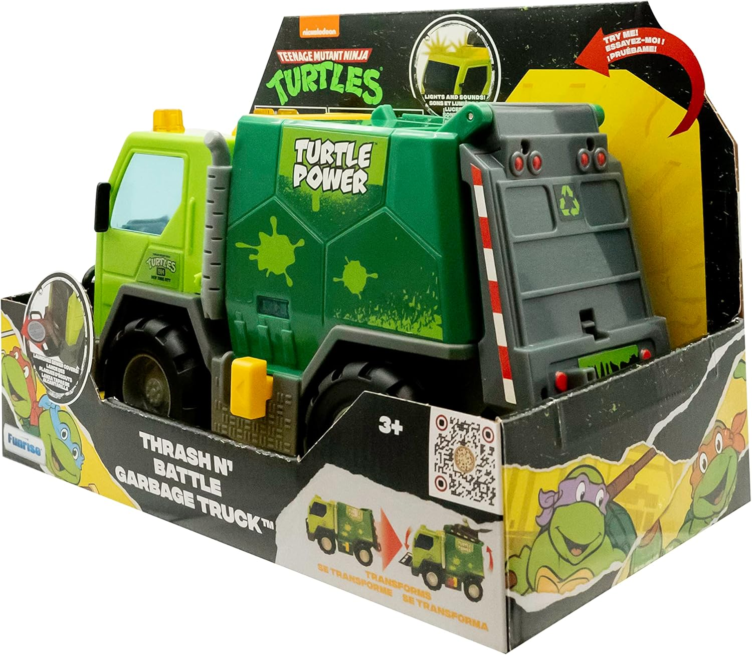 Teenage Mutant Ninja Turtles Thrash N' Battle Garbage Truck with Lights & Sounds, Characters & Sewer Cap Launching, Ages 3+ image number 1