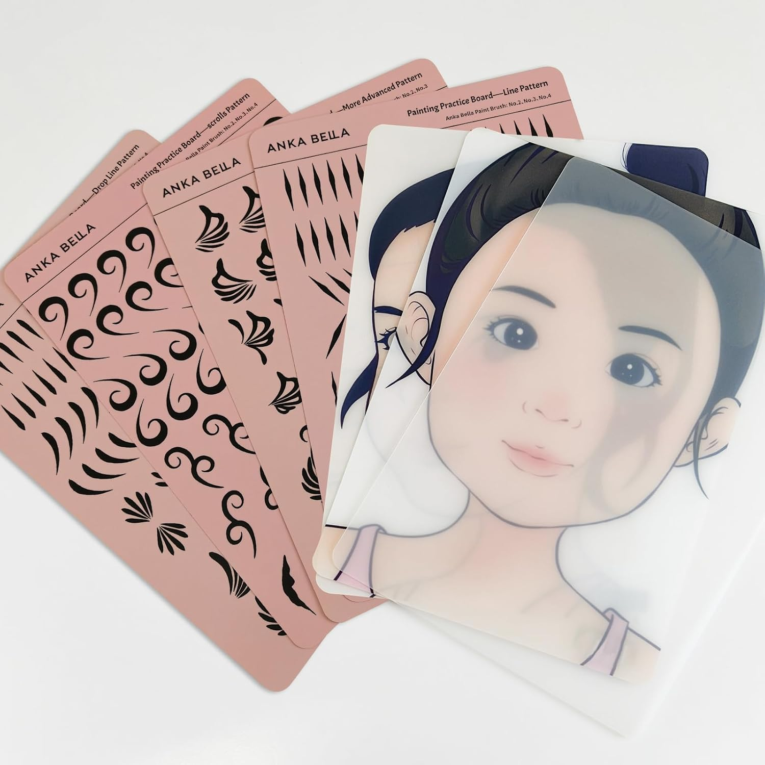 Anka Bella Reusable Face Paint Practice Board,7Pcs Face Painting Practice Sheet with Various Patterns,One Stroke Excersize Template A4 Size