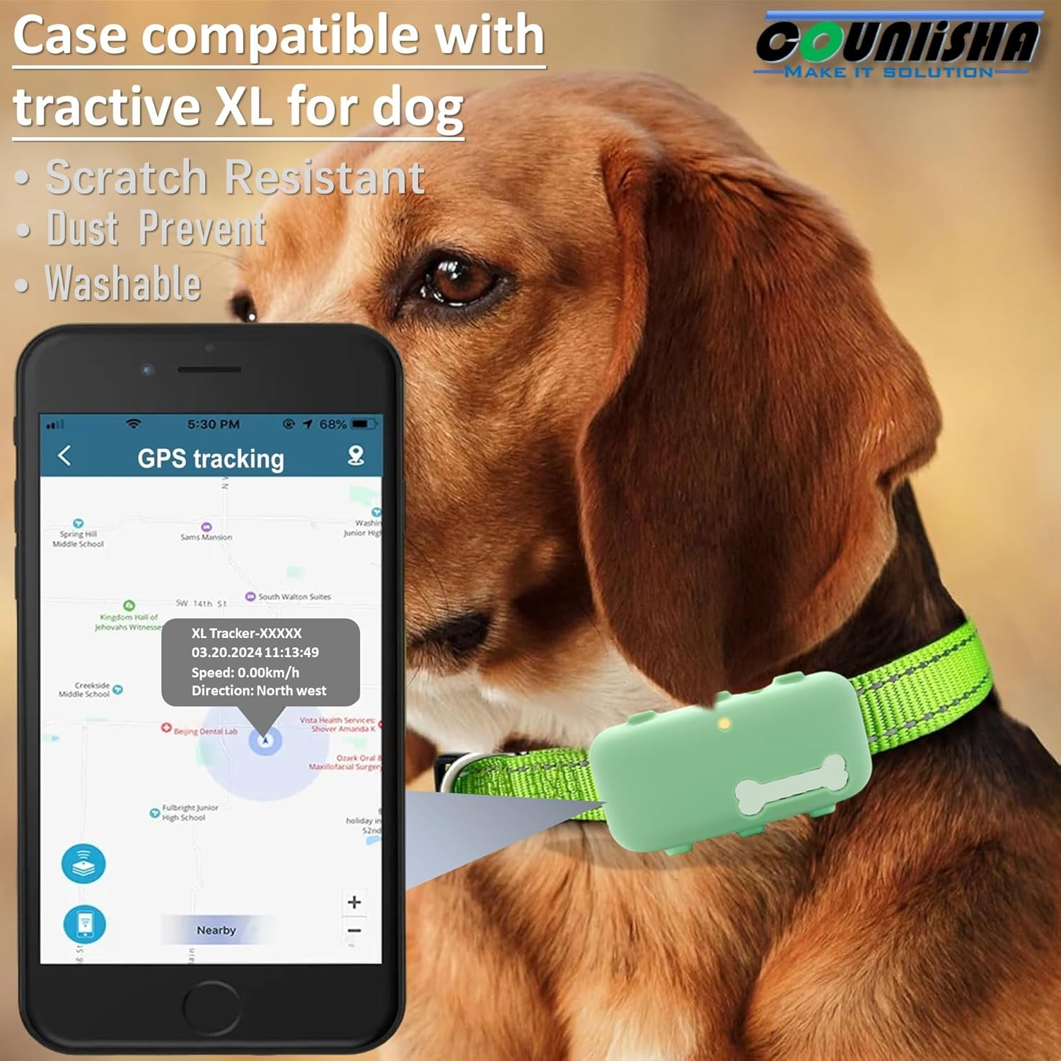 2 Pack Silicone Holder Compatible for Tractive XL GPS Tracker,Durable Accessories Cover Finder Anti-Scratch,Secure Sturdy Case with Strap for Dog Pet Collar (Black,Green) image number 3