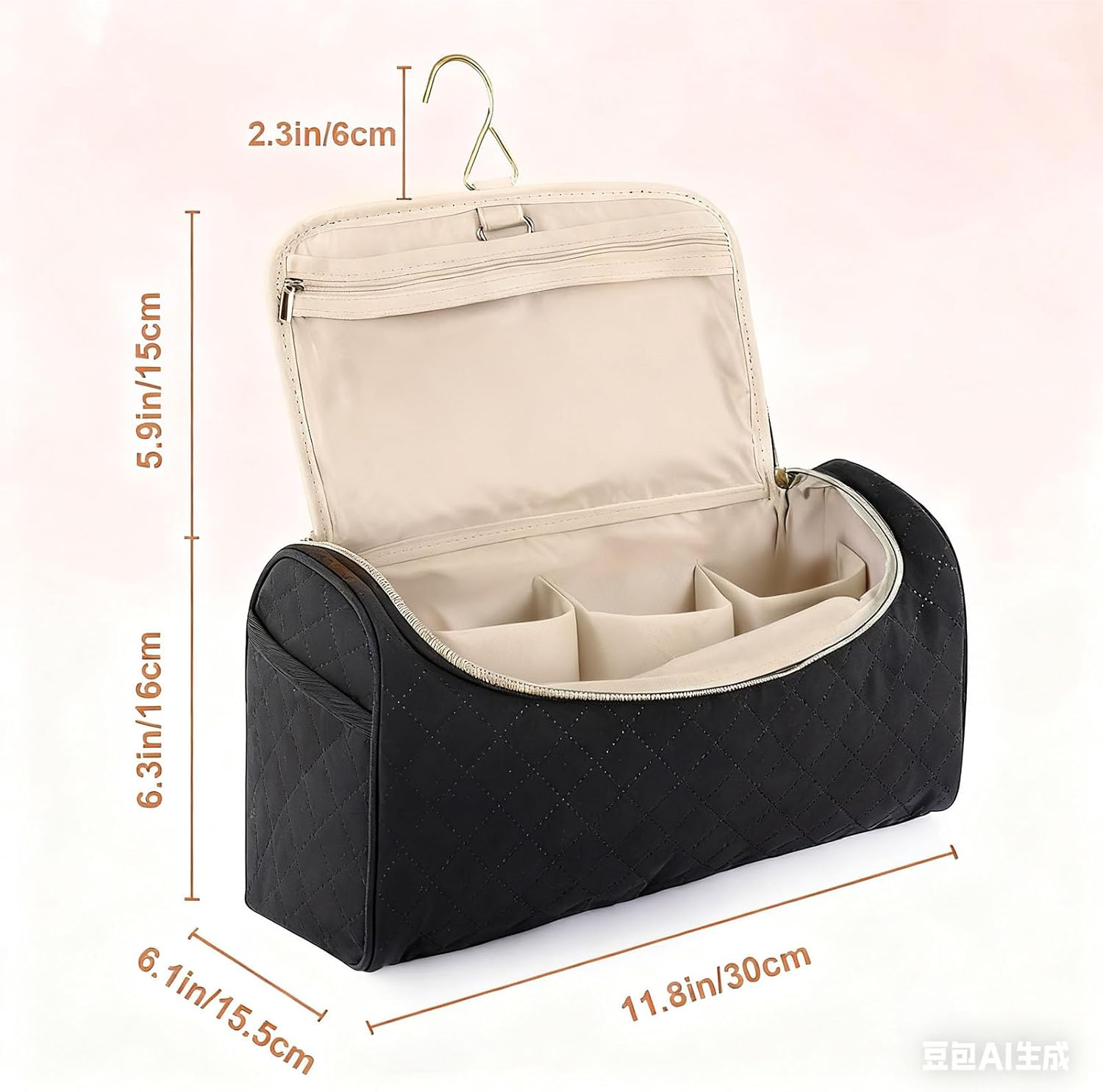 Yosoo Hair Tools Travel Bag, Portable Heat Proof Styling Accessories Storage Case for Straightener Curling Iron, with Integrated Hanging Hook for Salon Oil, Clips, Hairspray (Black) image number 2