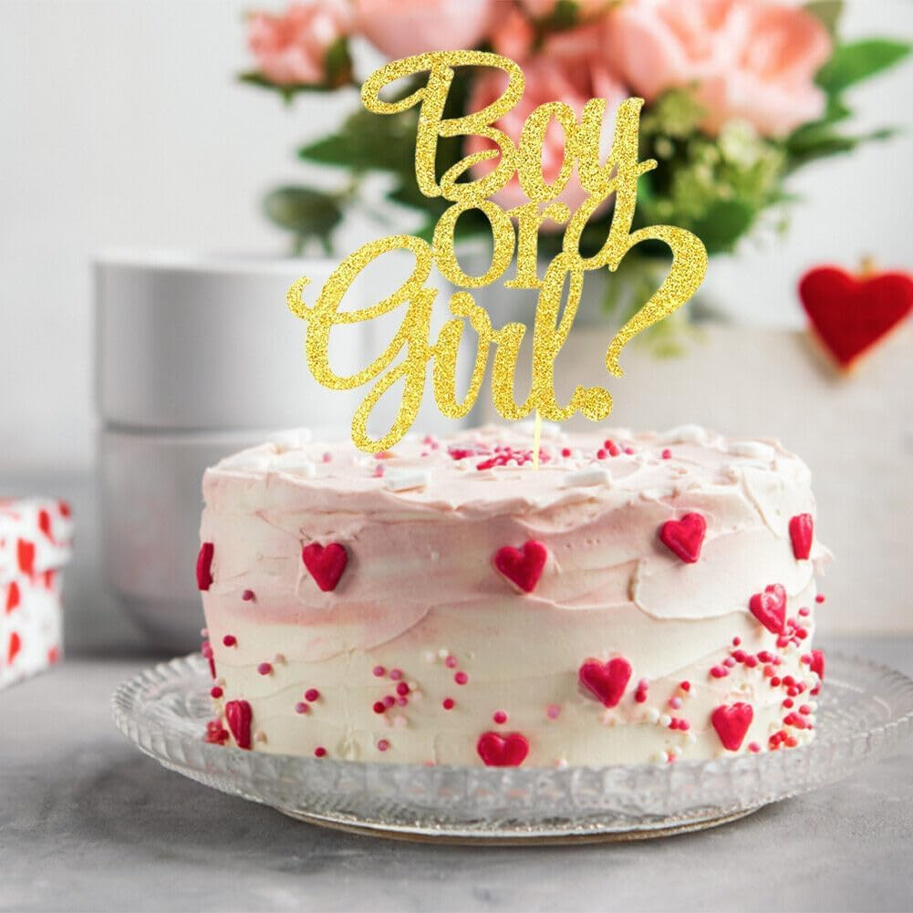Confetti! Gold Glitter 'Boy or Girl' Cake Topper - Perfect for Baby Shower, Celebration Decor | Stylish & Picture-Perfect Centerpiece image number 3