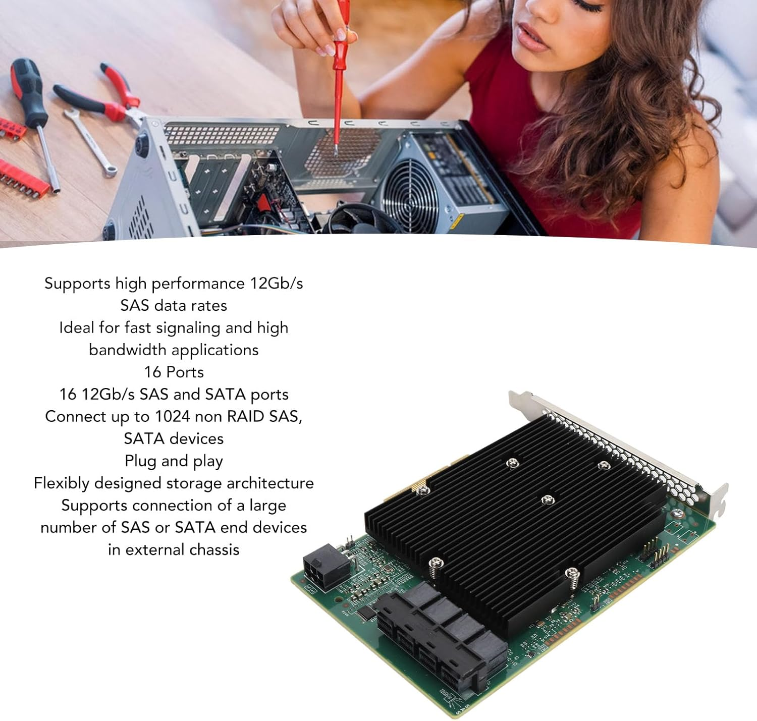 Fafeicy LSI SAS 9300 16I HBA Card 12Gbps 16 Port SAS Controller for Vmware Freebsd Systems image number 4