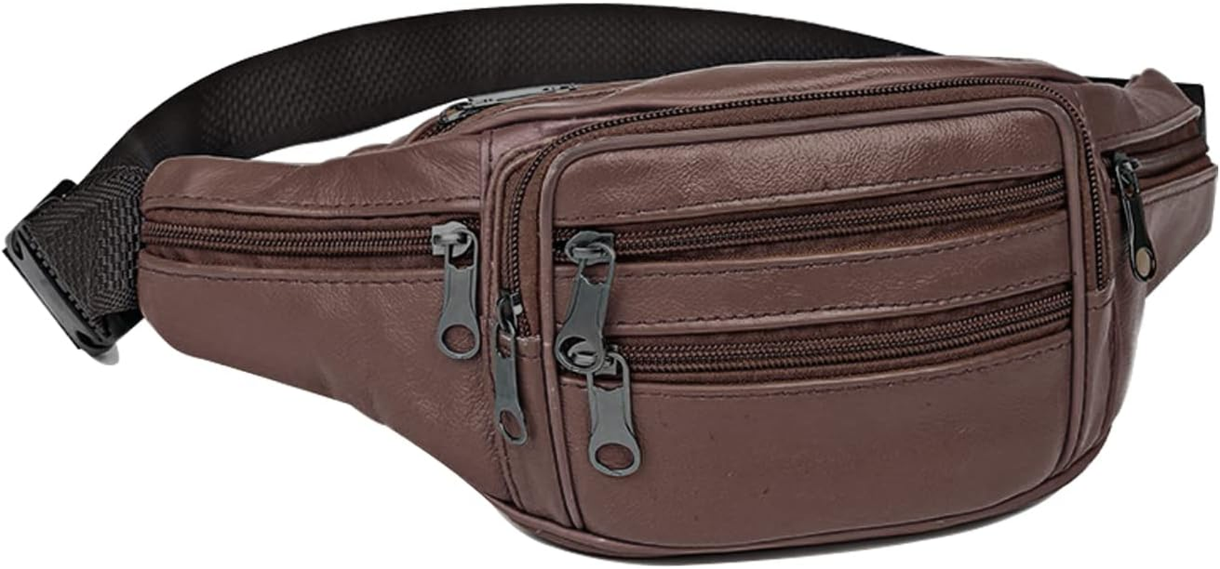 Isuntop Genuine Leather Waist Pack Waist Bag Waterproof Hip Belt Bag Organizer with Adjustable Belt Multiple Pockets Funny Pack for Sport Travel Hiking(Black)