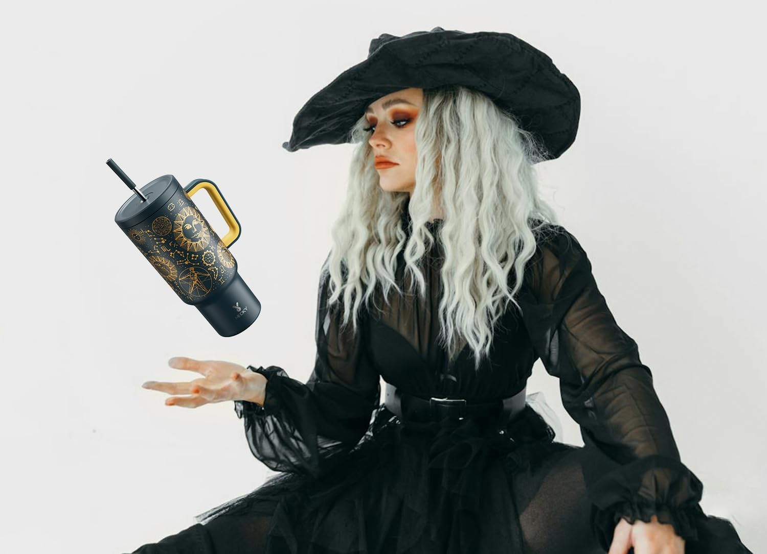 Meoky Tumbler with Straw and Lid for Car: 40Oz Insulated Tumbler with Handle - 100% Leakproof Stainless Steel Travel Mug for Home Office - Commuters Workers, Tarot image number 3