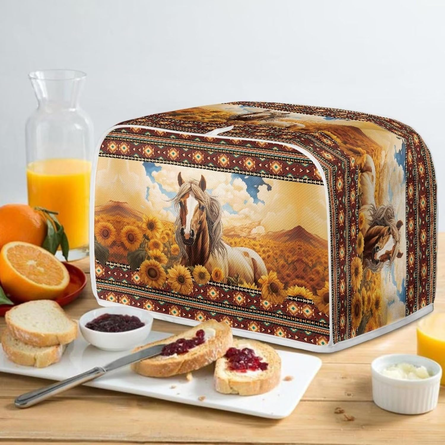 Wanzuoeng Aztec Tribal Toaster Cover 2 Slice, Horse Sunflower Print Microwave Toaster Oven Cover Dustproof Washable, Lightweight Bread Machine Cover for Home, Kitchen Accessories image number 6