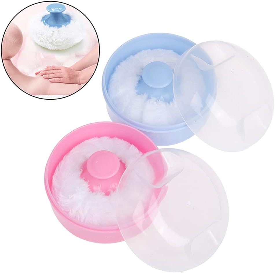 1X Portable with Box Baby Soft Body Powder Puff Virtu Container Case Talcum (Pink)
