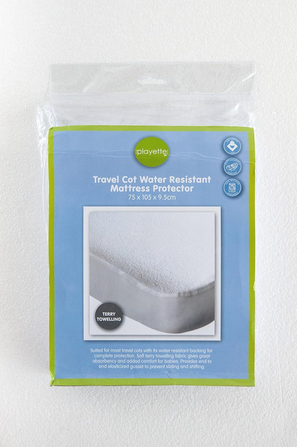 Playette Terry Towelling Mattress Protector, Fits Most Travel Cots, White image number 3