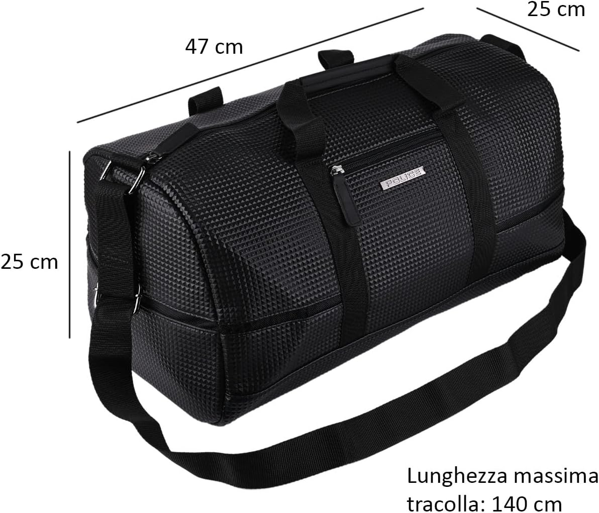 Police Faux Leather Travel Bag for Men and Women, Work Bag for Gym, Weekend, Duffle Bag Black, Black, Hand Luggage, Black, Hand Luggage image number 2