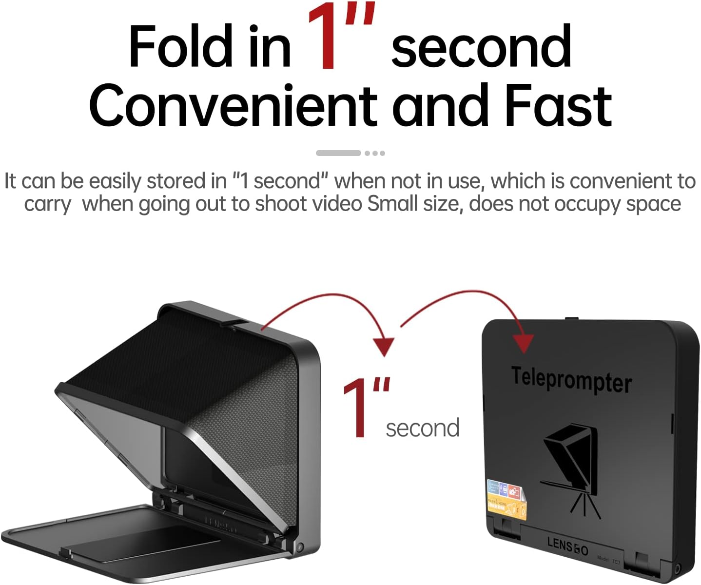 LENSGO 8&rdquo; Teleprompter for Ipad Tablet Smartphone DSLR Camera W/Remote Control, APP Compatible with Ios & Android System for Online Teaching Vlogger Live Streaming Interview, Fold in One Sec (Black) image number 3