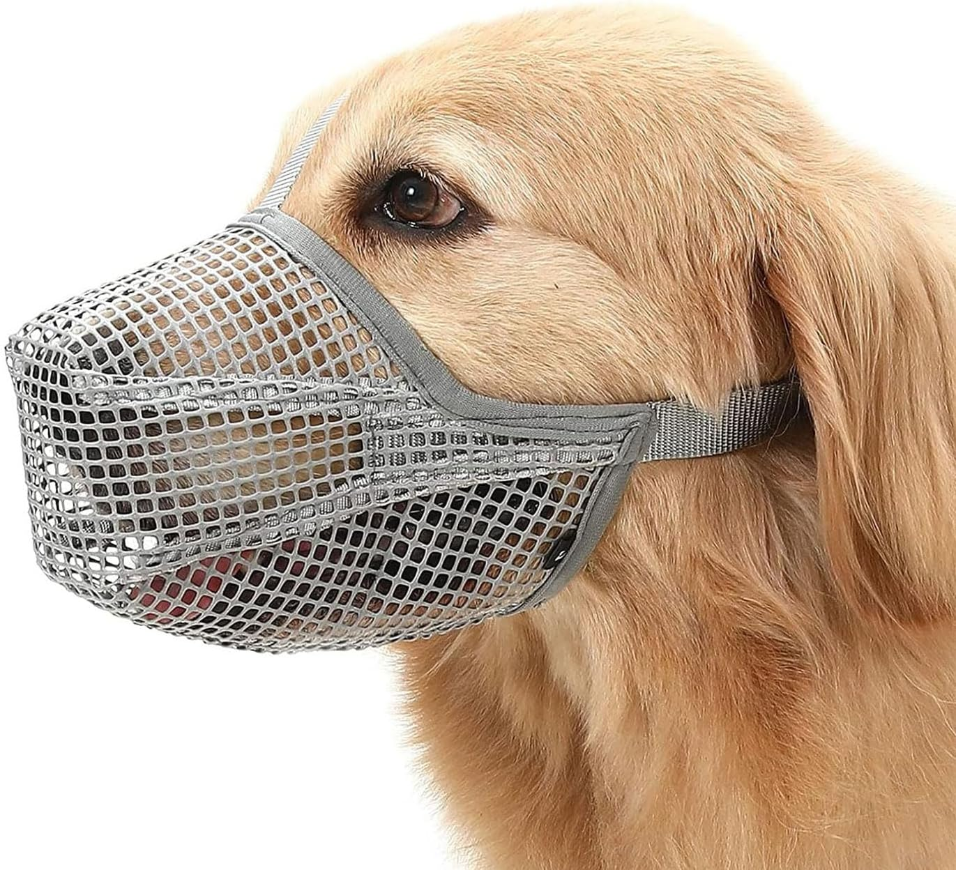 Dog Muzzle, 1X Adjustable Soft Mesh Breathable Dog Muzzle Prevent Eating Biting Barking Mouth Cover for Small Medium Large Dogs (Grey M) image number 3