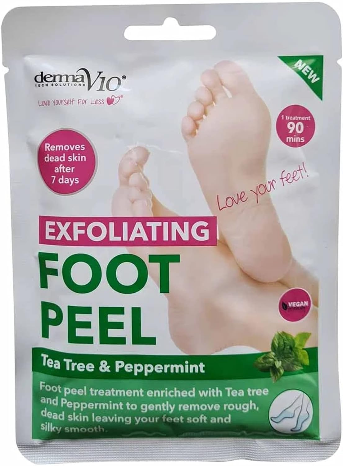 Dermav10 Exfoliating Foot Peel Tea Tree and Peppermint 1 Pair