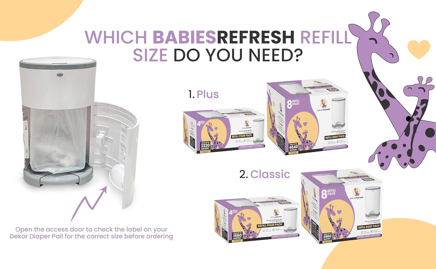 Refills Compatible with DEKOR plus Diaper Pail Refills | 8 Pack | Diaper Pail Odor Eliminator| Fresh Powder Scent | Each Diaper Bag Refill Holds up to 4640 Diapers | Diaper Bin Refill image number 4