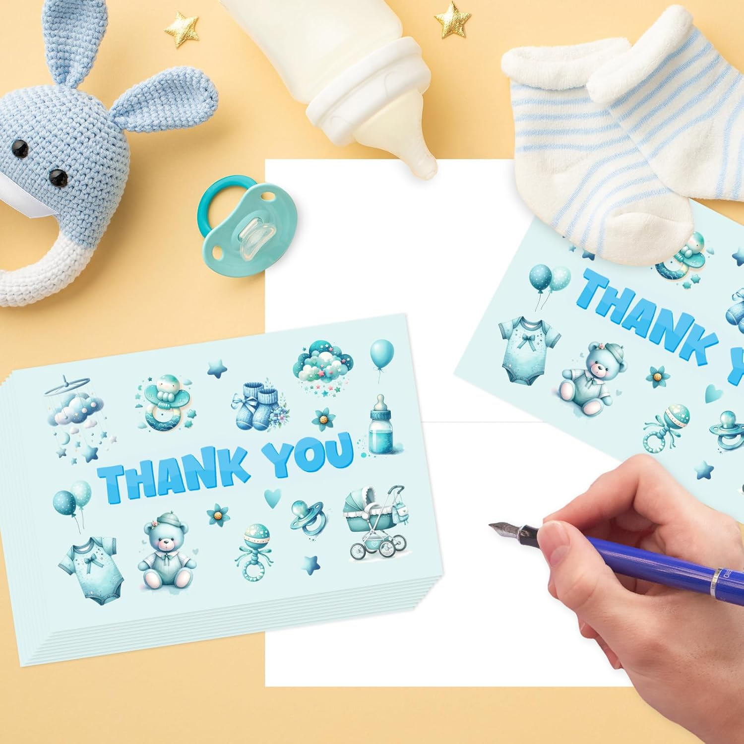 Ceiba Tree Baby Shower Thank You Cards for Boy Baby Shower Party Appreciation Blue with Stickers 24 Packs 4X6 Inch Blank Inside image number 6