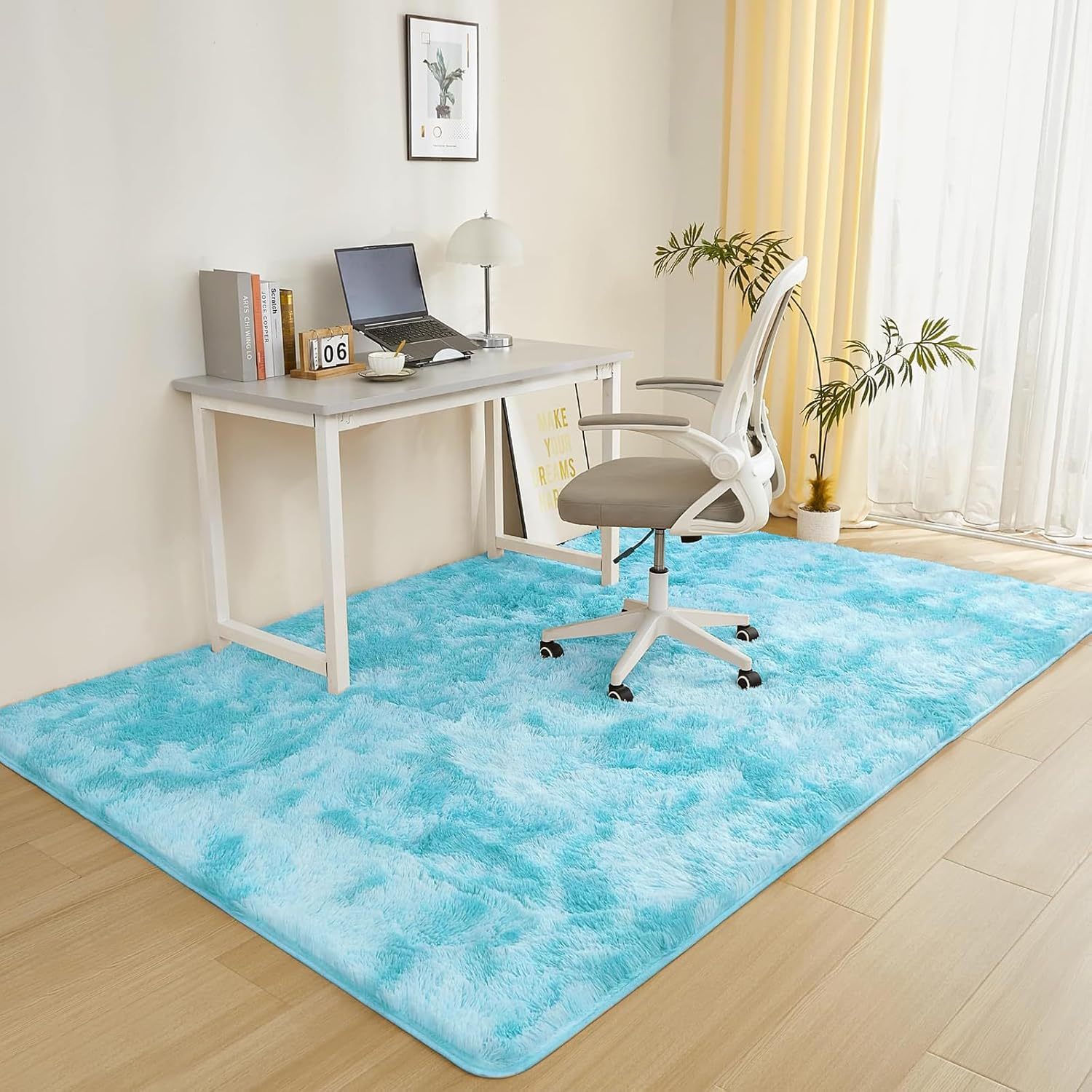 Fluffy Rainbow Rugs for Girls Bedroom, Shag Colorful Rectangle Area Rug for Living Room, Soft Fuzzy Anti-Slip Carpets for Child, Cute Kids Playmats for Home Decor (Blue, 100 * 160Cm) image number 4