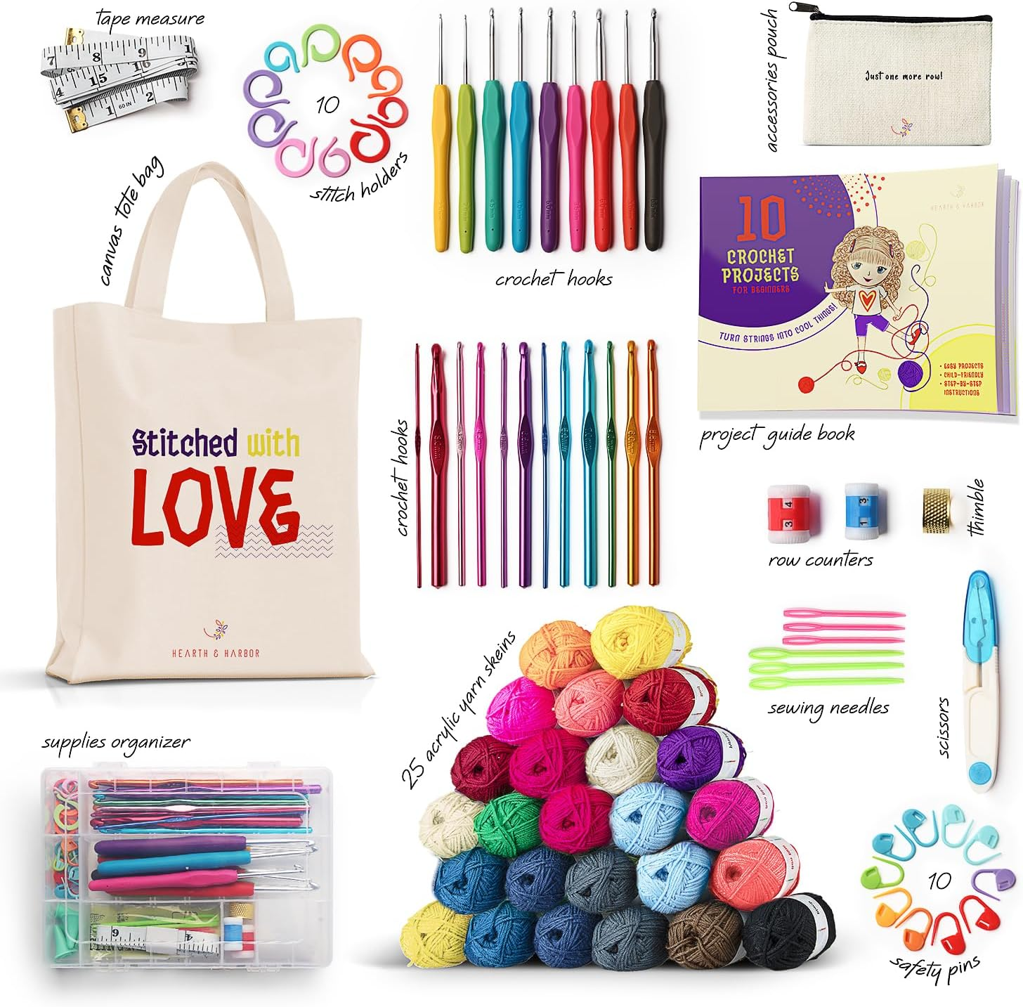 Learn to Crochet Kit for Beginners Adults &ndash; Beginner Crochet Kit for Adults and Kids, 80 Piece Crochet Set with Step-By-Step Guide and Projects Book, Crochet Starter Kit, Crochet Yarn, and Hooks image number 3