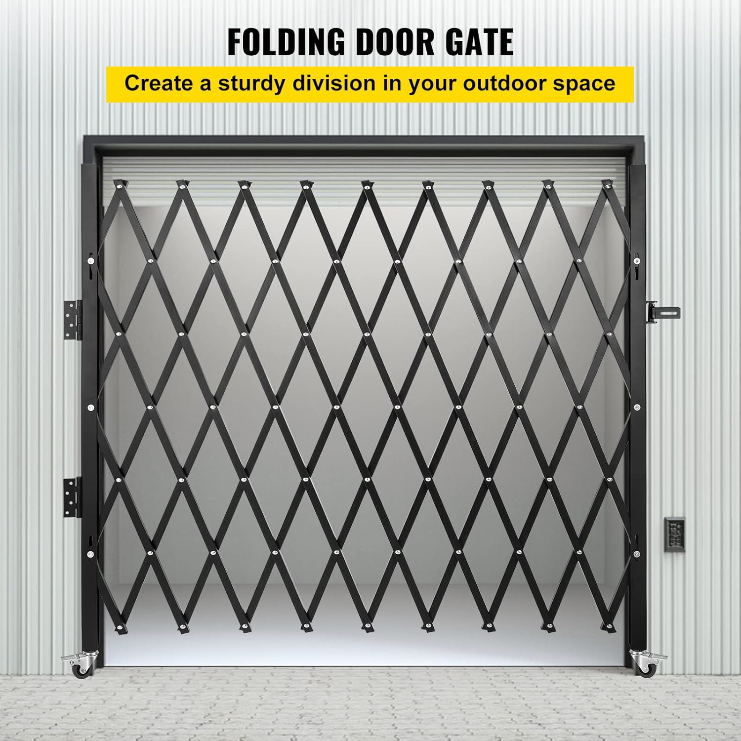 VEVOR Single Folding Security Gate, 85" H X 95" W Folding Door Gate, Steel Accordion Security Gate, Flexible Expanding Security Gate, 360&deg; Rolling Barricade Gate, Scissor Gate/Door with Padlock image number 3