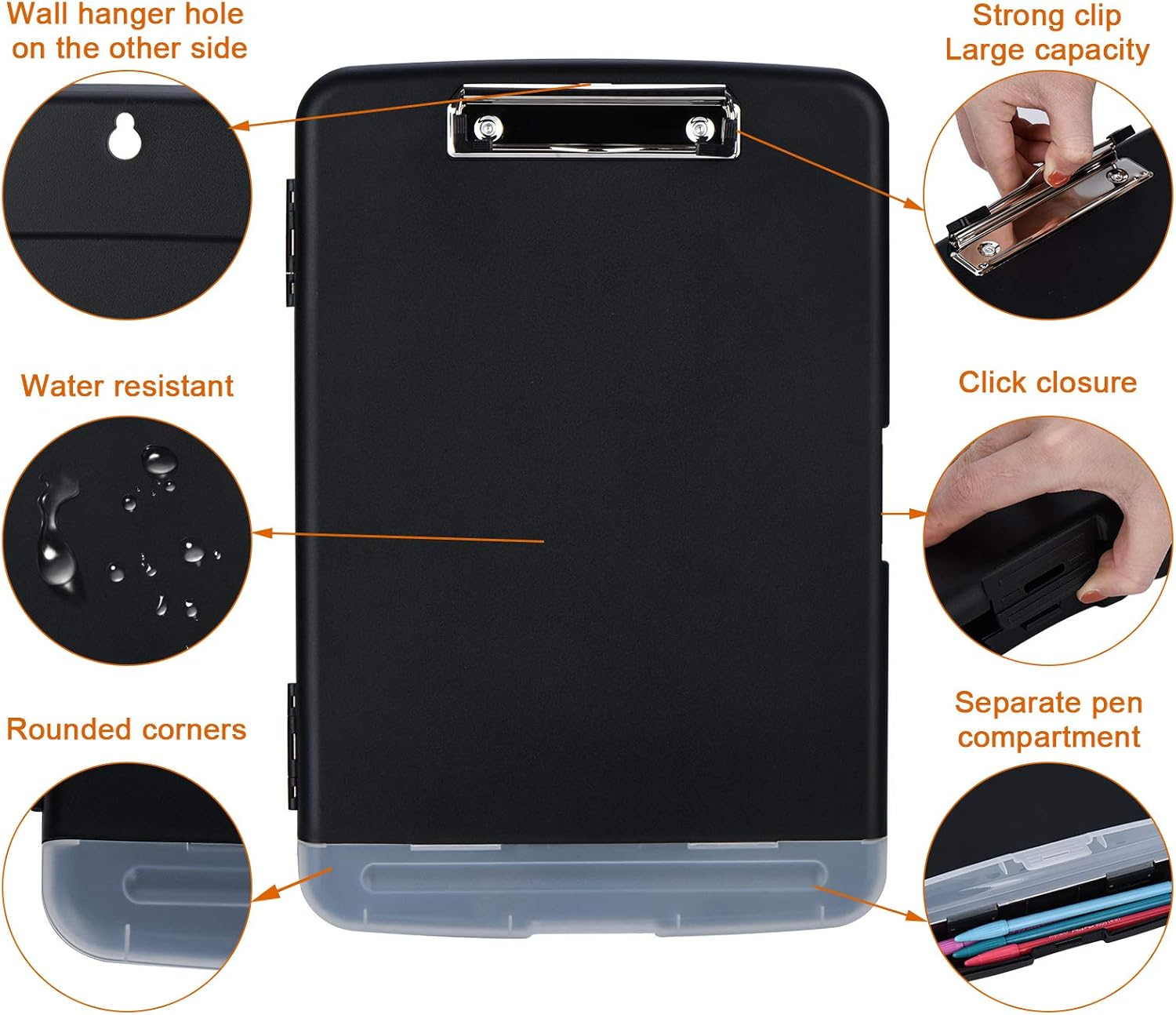 ZCZN Plastic Clipboard Storage Box with Separate Pen Compartment, Great for School,Utility,Industrial Office, Medical Personnel, Black image number 2