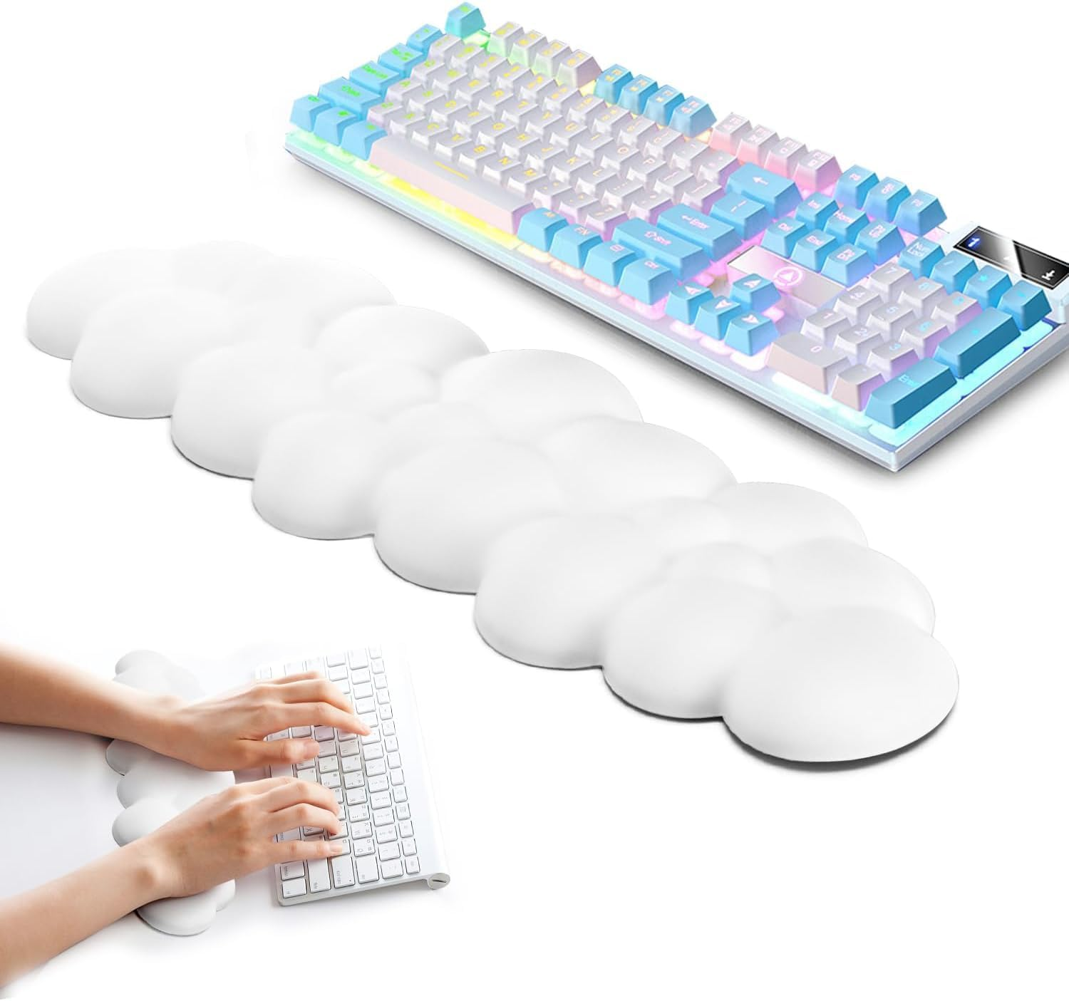 Keyboard and Wrist Rest Pad Set of 2, Geecol Soft Palm Rest PU Leather Memory Foam Soft Keyboard Rest for Wrist Support and Arm Rest, Desk Wrist Pad for PC Gaming/Hand Cushion/Computer/Office